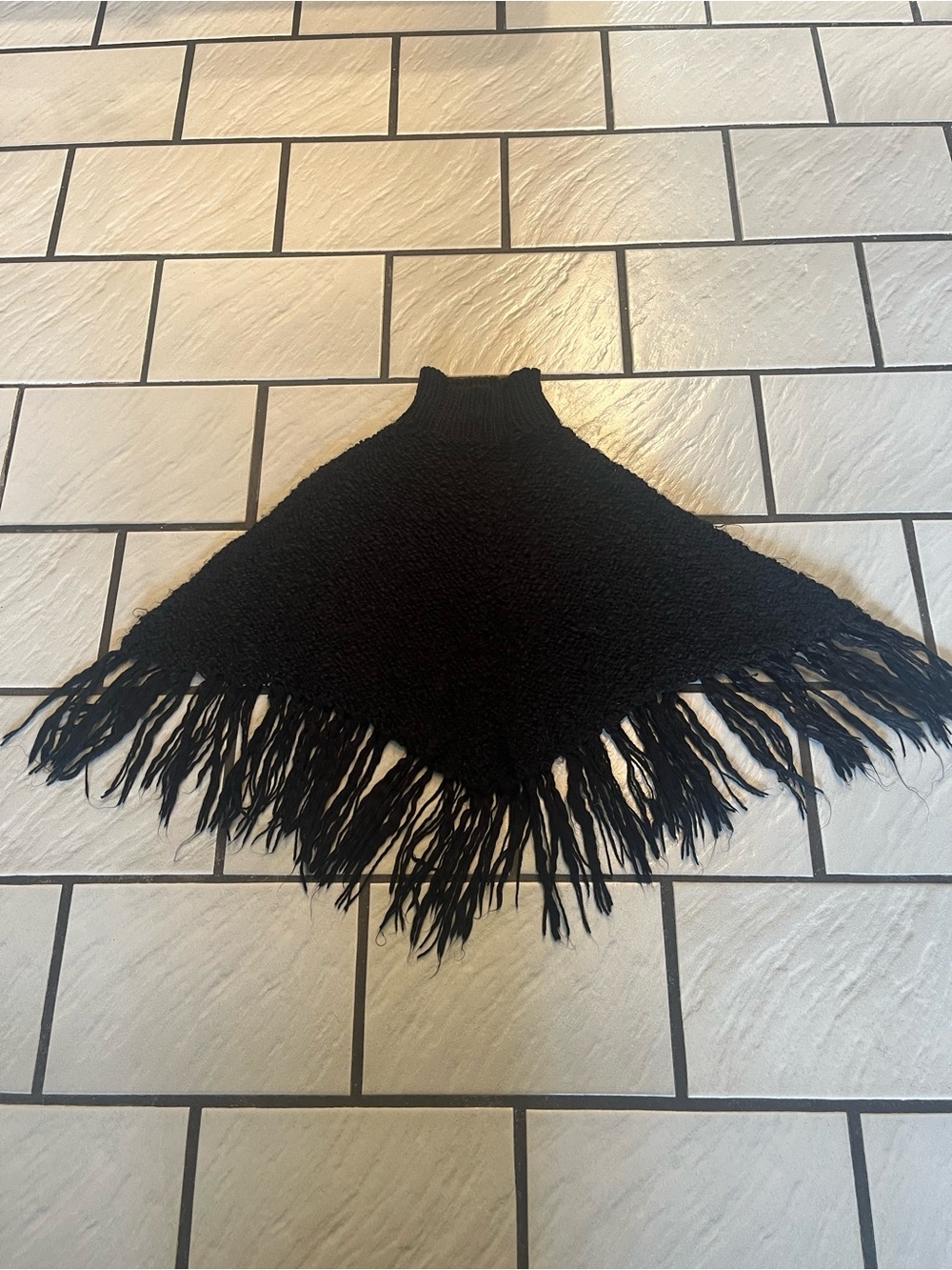 Black Fringe Knit Poncho